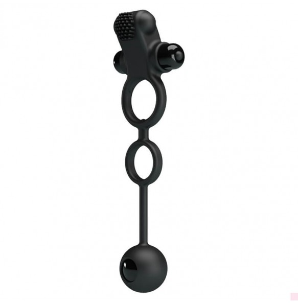 PRETTY LOVE - Delay Vibrating Cock Ring With Weighted Ball (Battery - Black)